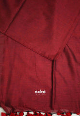 Kotravai - Plain khadi with Raw silk stripes blouse combo - Maroon red