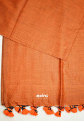 Kotravai - Plain khadi with Raw silk stripes blouse combo - Rust orange