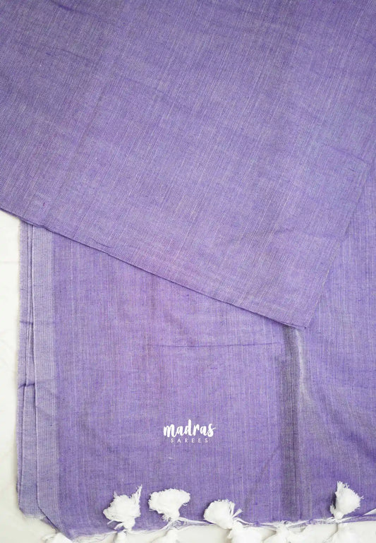 Kotravai - Plain khadi with Raw silk stripes blouse combo - Lavender