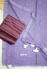 Kotravai - Plain khadi with Raw silk stripes blouse combo - Lavender