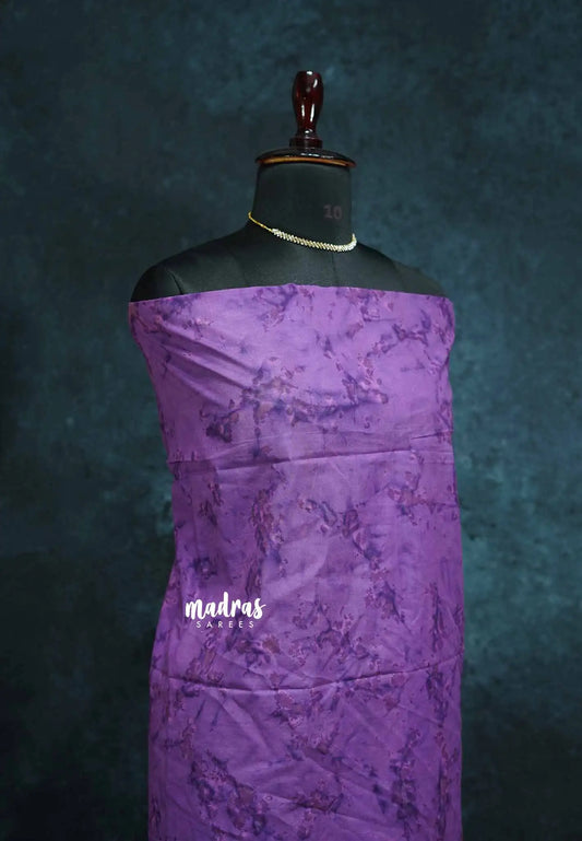 Blue with purple - Soft Tie & Dye Cotton Saree with Blouse Combo