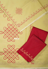Butter yellow - Oviyam - Madras Margazhi Special Handblock kolam Printed Bamboo Cotton Double Blouse Combo