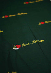 Soft Mul cotton I love chennai Embroidery saree - Green