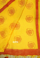 Mango Yellow - Soft Khadi Saree with Floral Printed