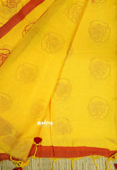 Mango Yellow - Soft Khadi Saree with Floral Printed
