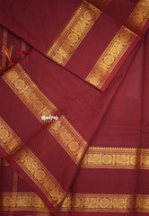 Karthigai silk cotton plain body rettapet border single color - Maroon red