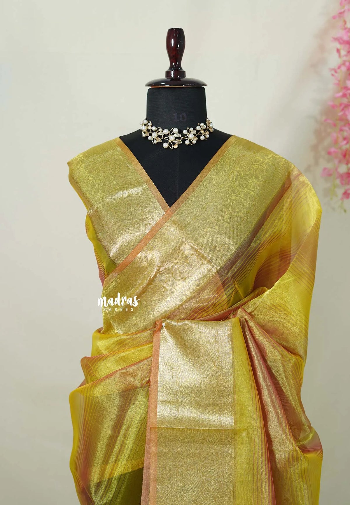 Dual shade Yellow  - Kushboo -  Banarasi Tissue silk saree with tissue border