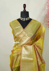 Dual shade Yellow  - Kushboo -  Banarasi Tissue silk saree with tissue border