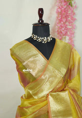 Dual shade Yellow  - Kushboo -  Banarasi Tissue silk saree with tissue border