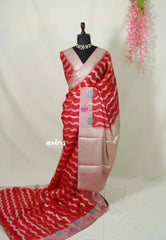 Classic Rich Red - Durga - Banarasi soft katan silk zari weaving with Zari Border