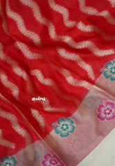 Classic Rich Red - Durga - Banarasi soft katan silk zari weaving with Zari Border