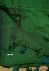 khadi contrast pallu Cyan Blue with green pallu - Shruti