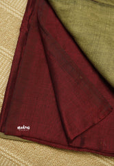 khadi contrast pallu Maroon with Khaki - Leo Trisha saree - Shruti