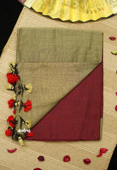 khadi contrast pallu Maroon with Khaki - Leo Trisha saree - Shruti