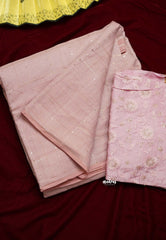 Baby pink Linen silk saree with sequence work + Blouse combo