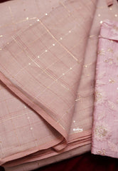 Baby pink Linen silk saree with sequence work + Blouse combo