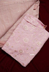 Baby pink Linen silk saree with sequence work + Blouse combo