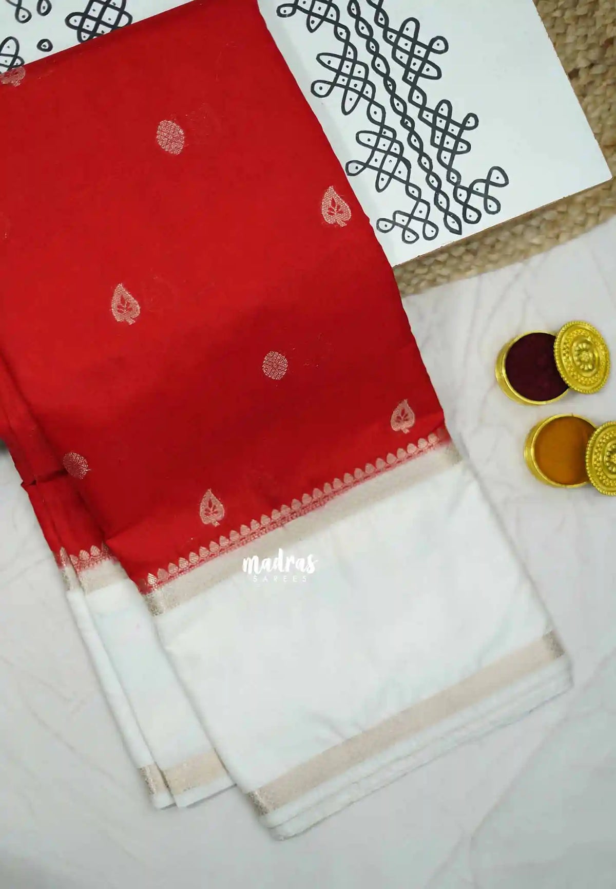 Durga - Traditional Banarasi semi soft silk saree - Chilli red