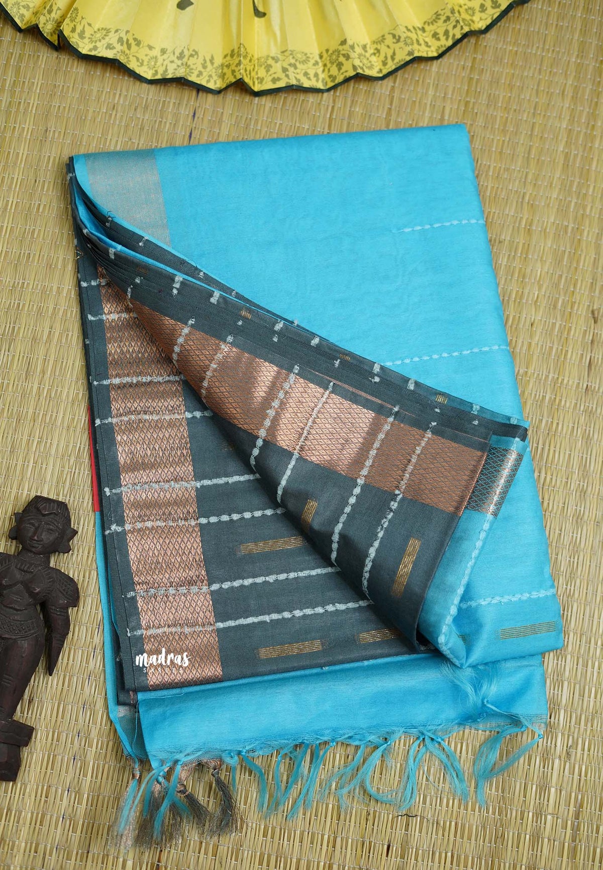 khadi silk copper border Grey - Madras Sarees 