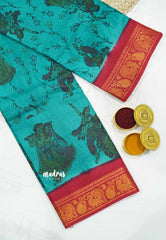 Margazhi Sungudi cotton Radhe krishna prints - Teal green