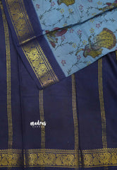 Margazhi Sungudi cotton Radhe krishna prints - Greyish blue