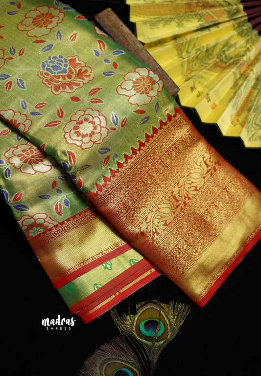 Kanchi Tissue Silk Saree With Floral Meenakari Motifs