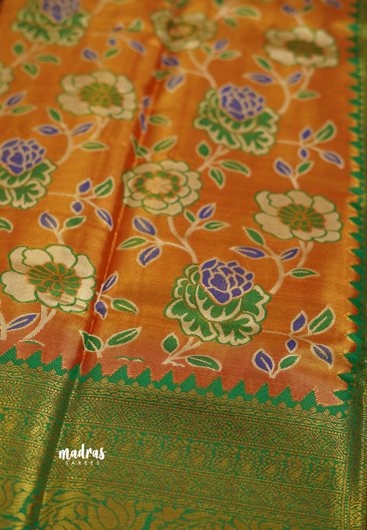 Kanchi Tissue Silk Saree With Floral Meenakari Motifs