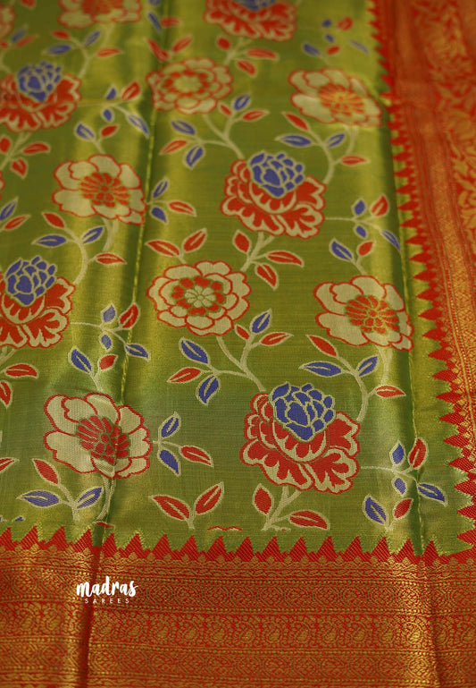 Kanchi Tissue Silk Saree With Floral Meenakari Motifs