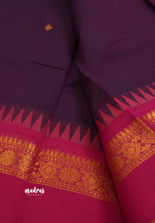 Korvai silk cotton with Rettapet border Purple