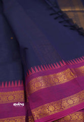 Korvai silk cotton with Rettapet border Blue