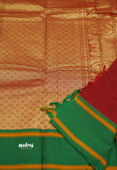 Korvai silk cotton with Annam and yazhi weaving Red