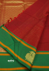 Korvai silk cotton with Annam and yazhi weaving Red