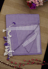 Stripes khadi linen saree lavender