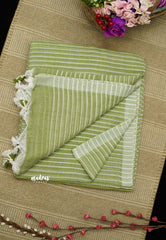 Stripes khadi linen saree Green