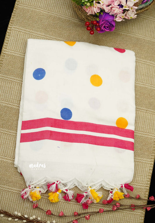 Polka dots Khadi White (Multicolor dots)