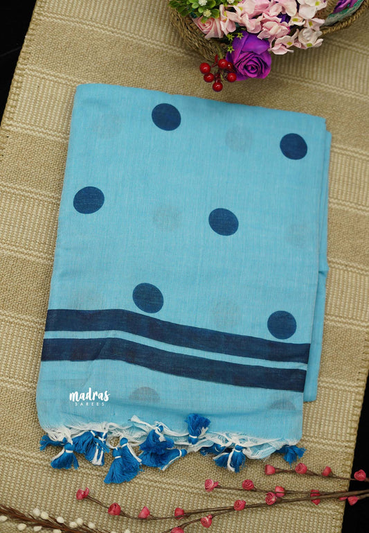 Polka dots Khadi Blue - Madras Sarees 