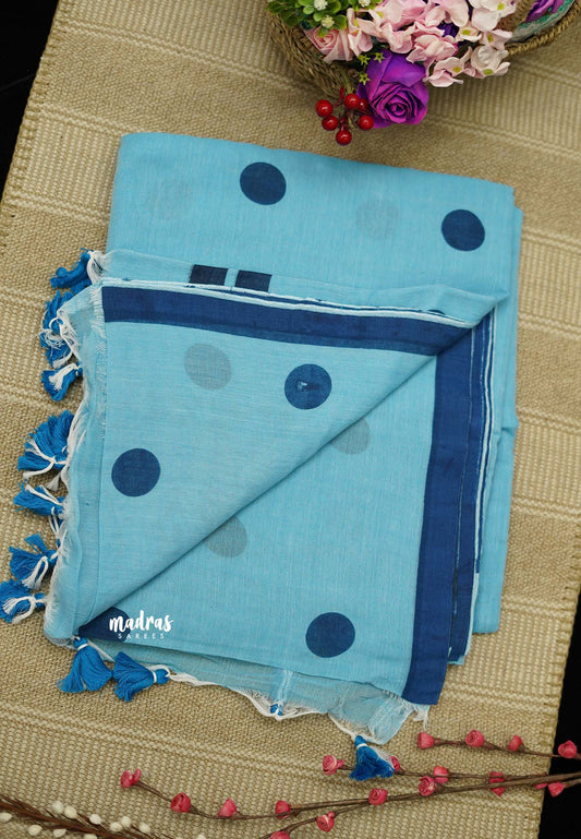 Polka dots Khadi Blue - Madras Sarees 