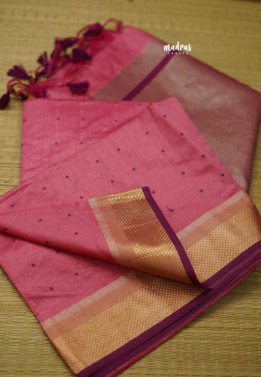 Semi raw silk Dual shade border pink