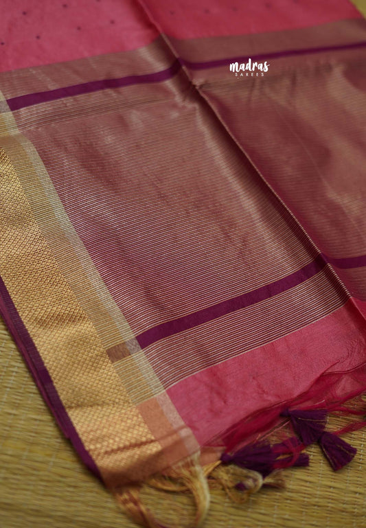 Semi raw silk Dual shade border pink