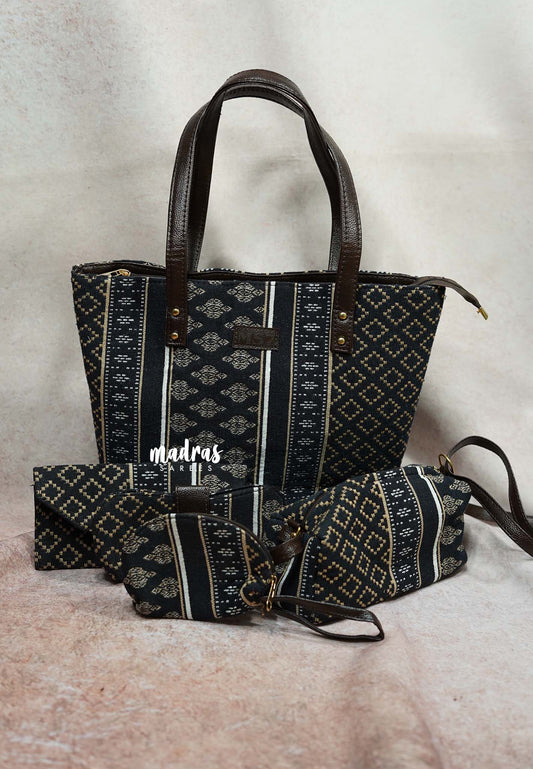 Indigo blue - Jacquard handbag / office bag set of 5 - MS7 Brand