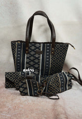 Indigo blue - Jacquard handbag / office bag set of 5 - MS7 Brand