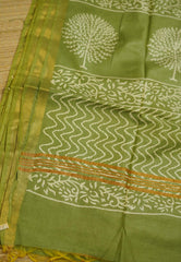 Chanderi Silk Cotton Peach with green