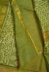 Chanderi Silk Cotton Peach with green