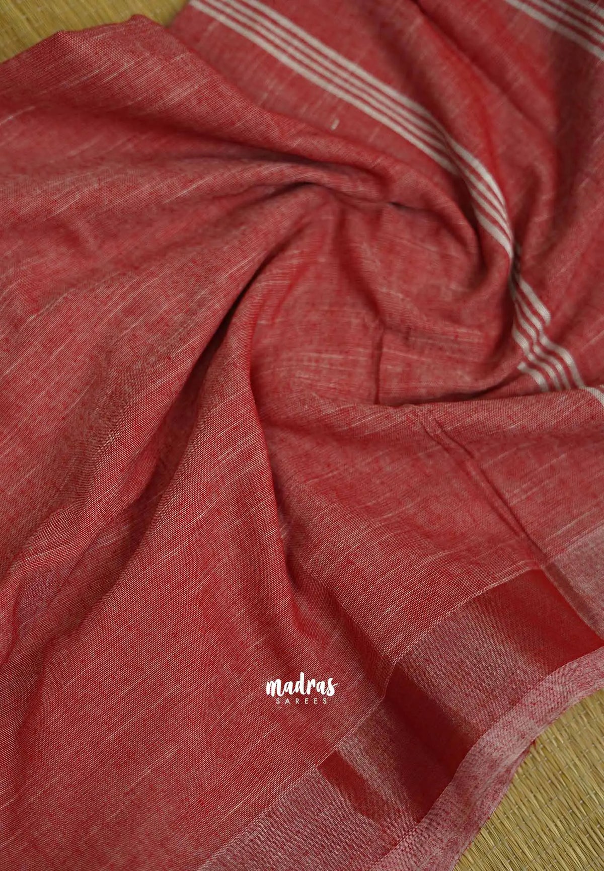 Nayanthara linen Flamingo Red - Madras Sarees 