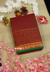 Karthigai silk cotton with golden stripes weaving meroon