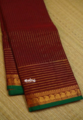 Karthigai silk cotton with golden stripes weaving meroon