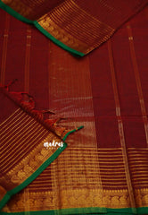 Karthigai silk cotton with golden stripes weaving meroon