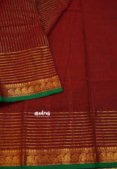 Karthigai silk cotton with golden stripes weaving meroon