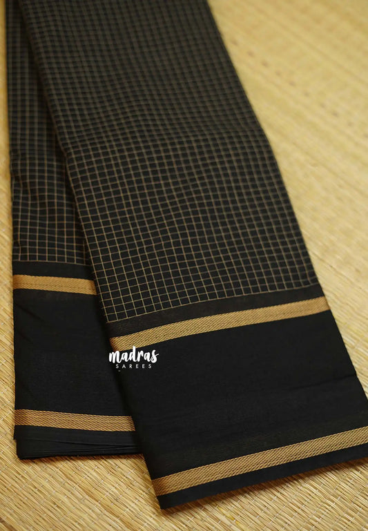 Karthigai silk cotton muthu kattam black - Madras Sarees 