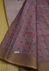 Tussar saree with Jari checks and digital floral prints English lavendar